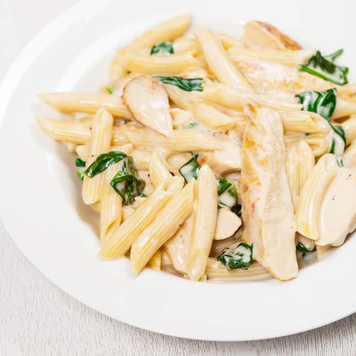 Chicken & Spinach Skillet Pasta with Lemon and Parmesan